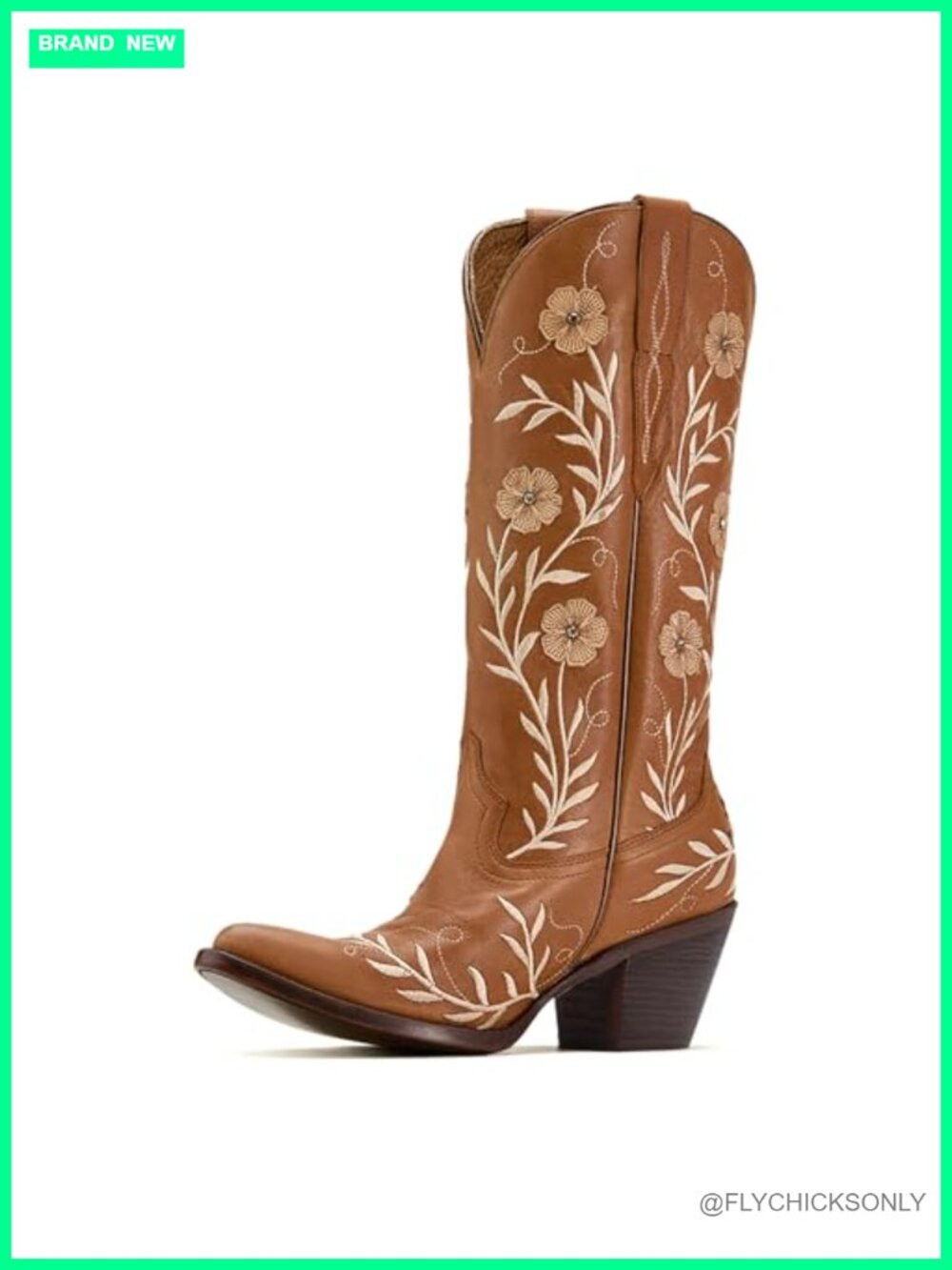 Womens Wide Calf Cowboy Boots Chunky Block Heel Pointed Toe Embroidered Knee